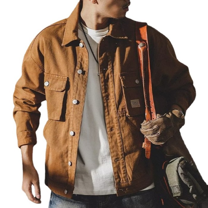 Men's Fashion Pocket Button Lapel Solid Color Casual Cargo Jacket