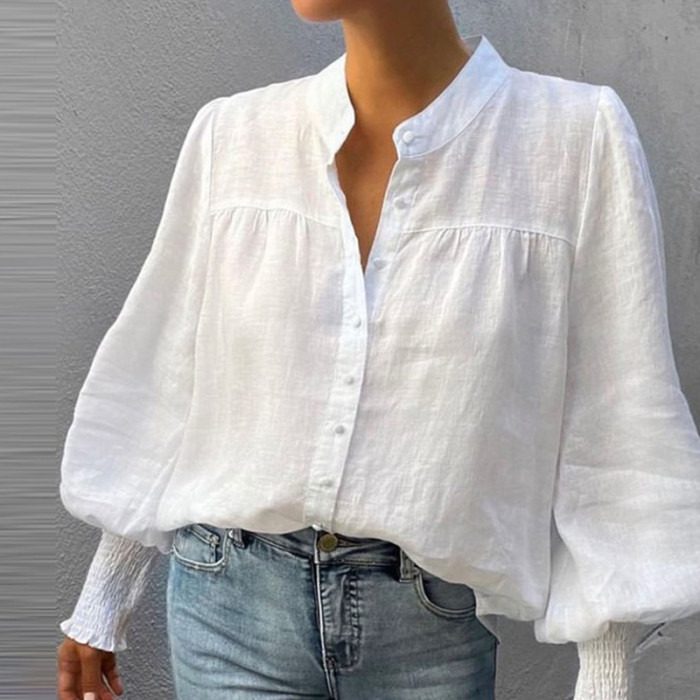 Women's Fashion V Neck Simple Fit Button Down Office Blouses & Shirts