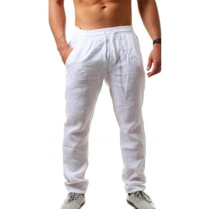 Men's Cotton Linen Male Breathable Solid Color Trousers