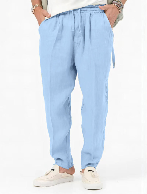 Men's Cotton Linen Fashion Breathable Solid Color Casual  Pants