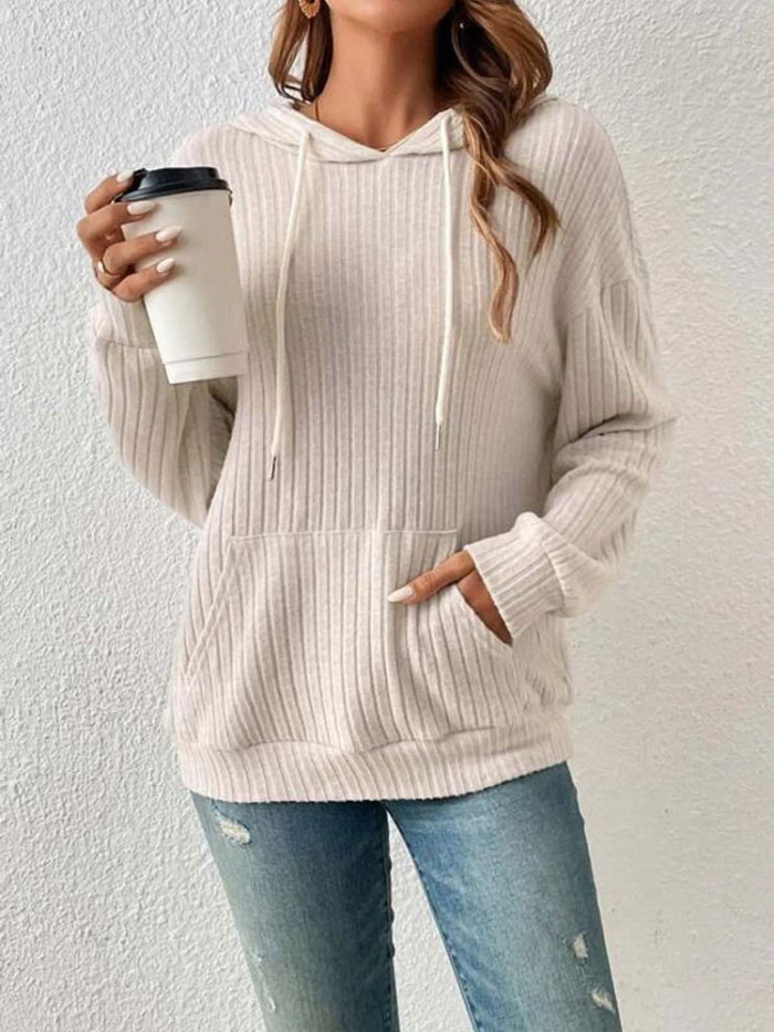 Fashion Casual Solid Color Loose Long Sleeve Knitted Sweater Hoodie