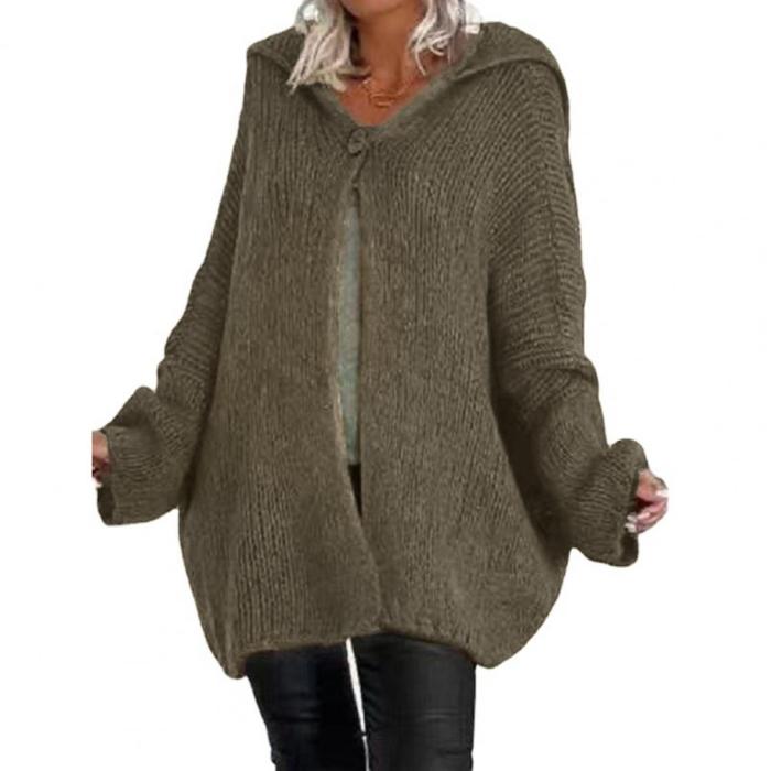 Fashion Solid Color Warm Hooded Knit Loose Sweater Coats Cardigans