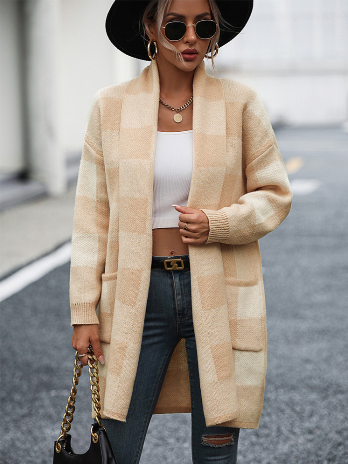 Women's Plaid Fashion Loose Casual Elegant Retro Knitted Cardigan Coat