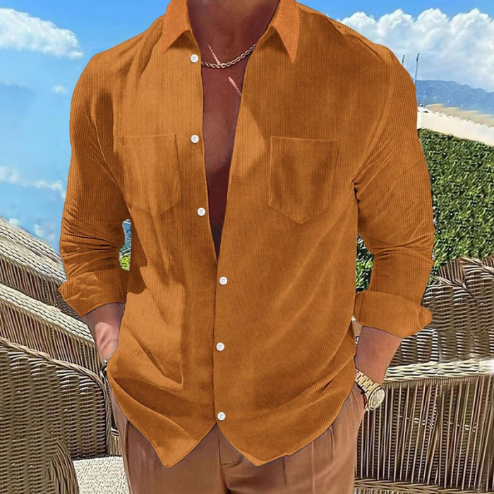 Fashion Slim Pocket Retro Solid Color Denim Cardigan Men's Blouse & Shirts