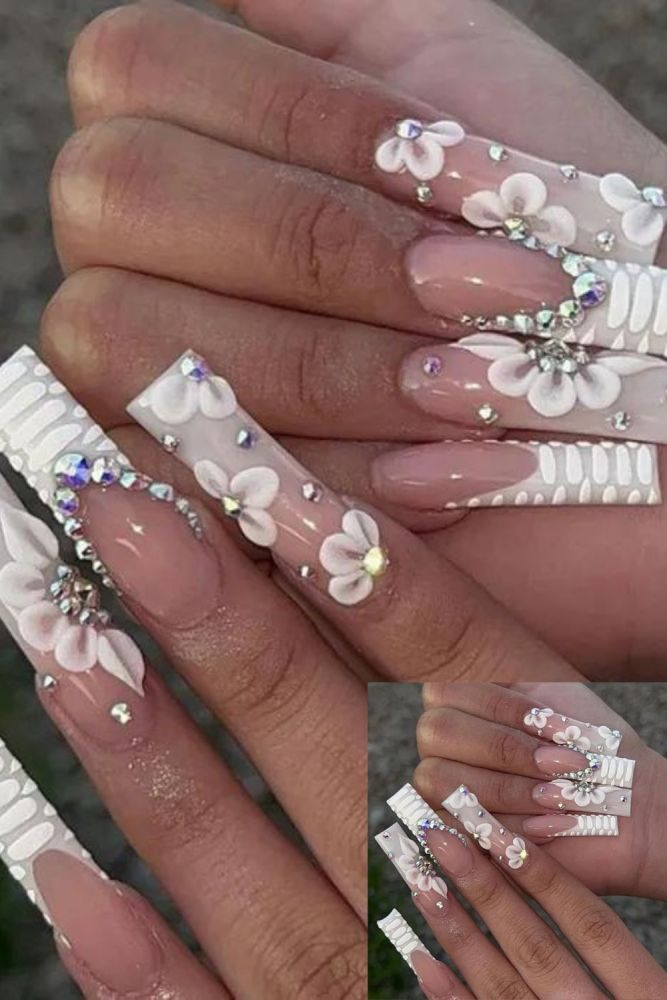 Trendy Delicate Long Ballerina Diamond Wearable Removable Nail Art