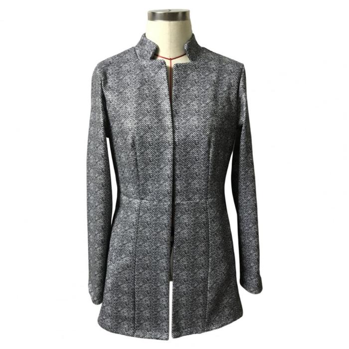 Women's Casual Pocket Design Slim Coats Office Ladies Stand Collar Elegant Jackets