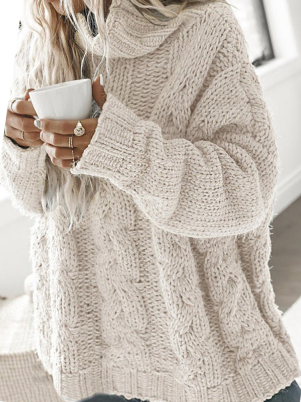 Elegant High Neck Thick Warm Casual Knit Fashion Elastic Sweater