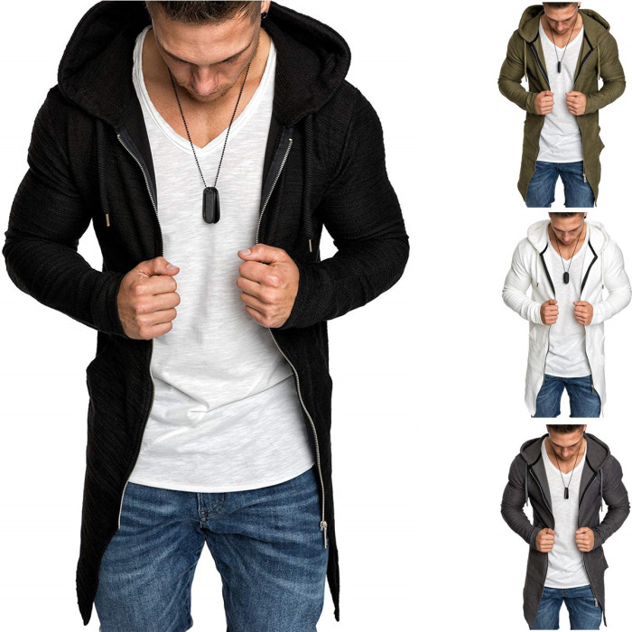 Men's Jacket Solid Color Slim Casual Zipper Hooded Autumn Trench Coat