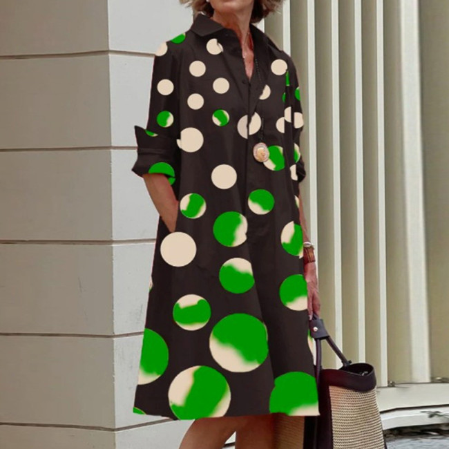 Casual Street Pocket Buttons Turndown Collar Long Sleeve Loose Denim Dresses main image 1