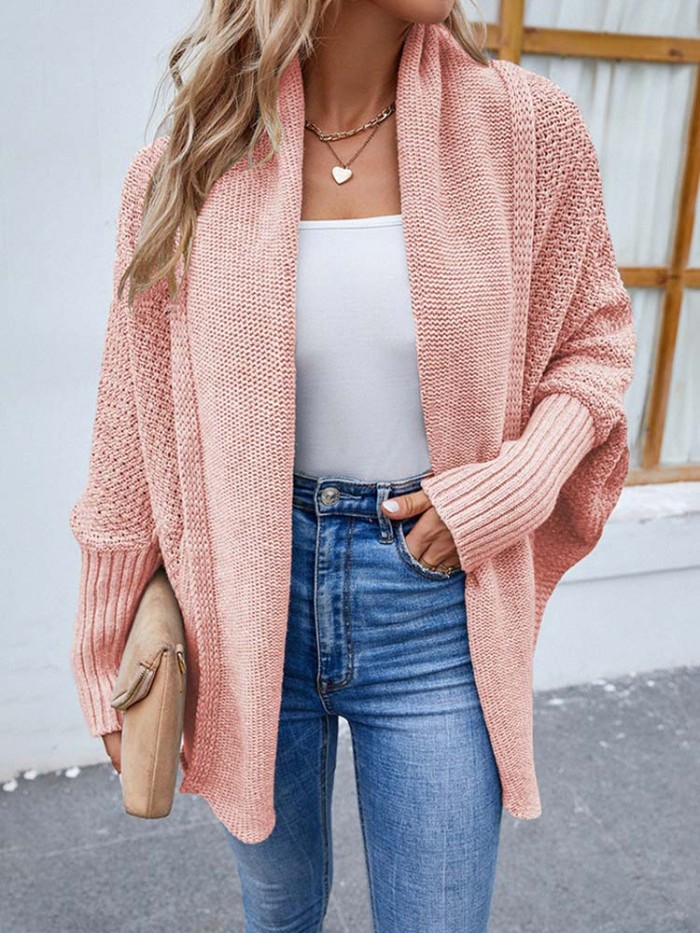 Women's Casual Long Thickened Warm Pink Knitted Cardigan