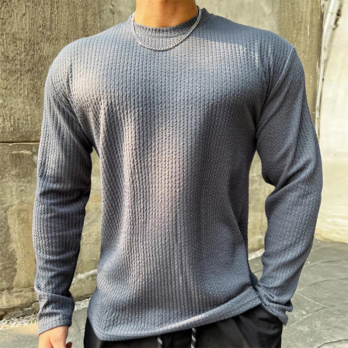 Men's Fashion Solid Color Long Sleeve O-Neck Pullover Casual T-Shirt