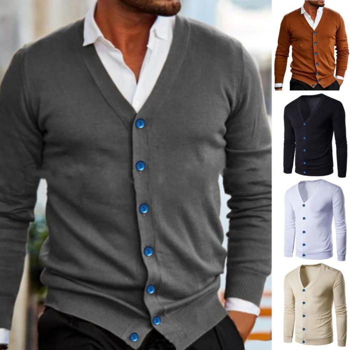 Men's Knit Single Breasted Solid Color Cardigan Sweater Cardigan