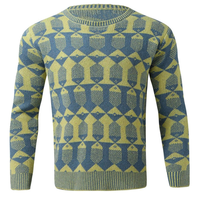 Men's Vintage Embroidery Long Sleeve O Neck Knit Fashion Loose Sweater