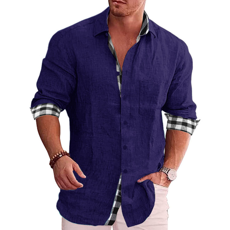 Cotton Linen Loose Casual Long Sleeve Fashion Handsome Men's T-Shirt