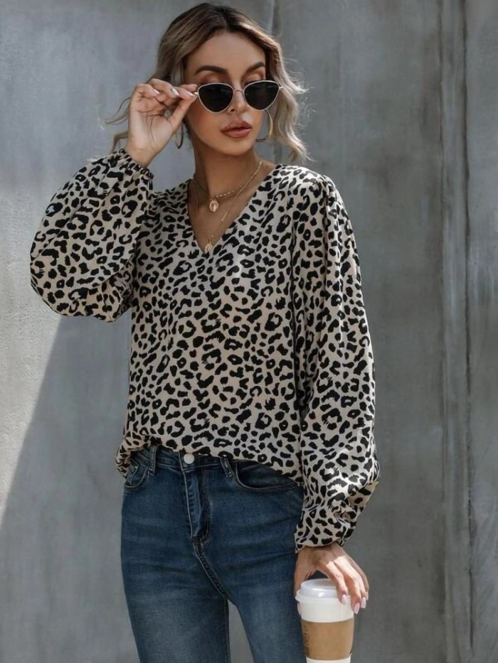 Women's Fashion V Neck Long Sleeve Elegant Casual Top Blouses & Shirts