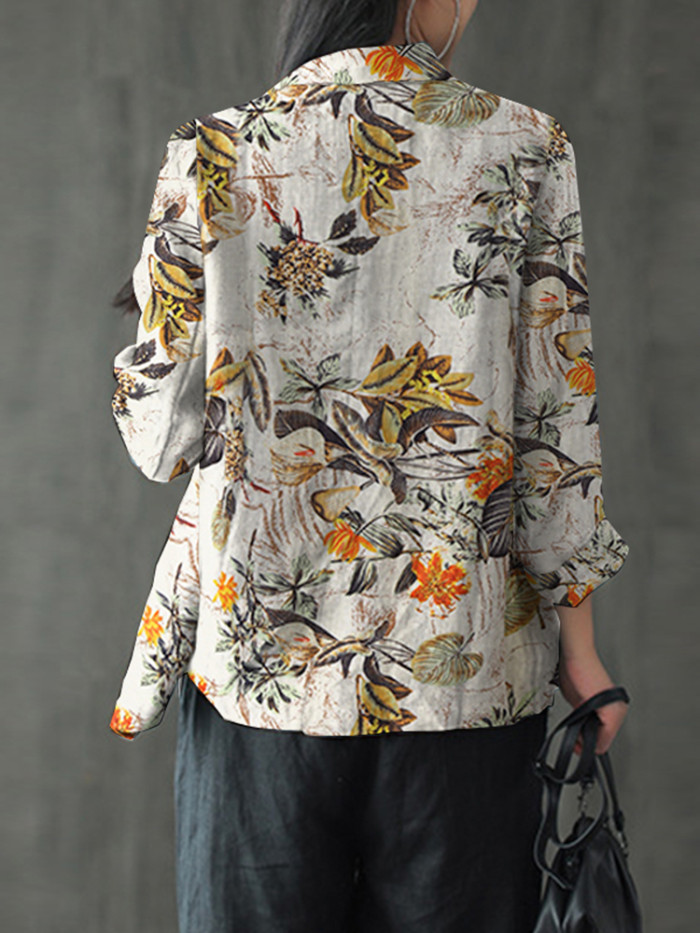 Oversized Women's Trendy Print Casual Floral Single Button Tunic Blazer