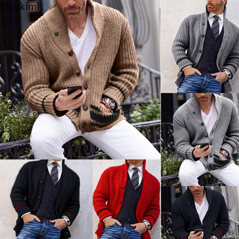 Men's Knitted Warm Jacket Single Breasted Sweater Casual Cardigan