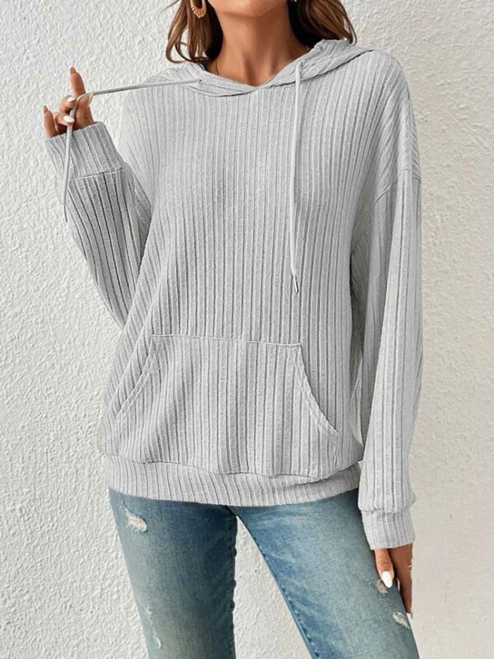 Fashion Casual Solid Color Loose Long Sleeve Knitted Sweater Hoodie