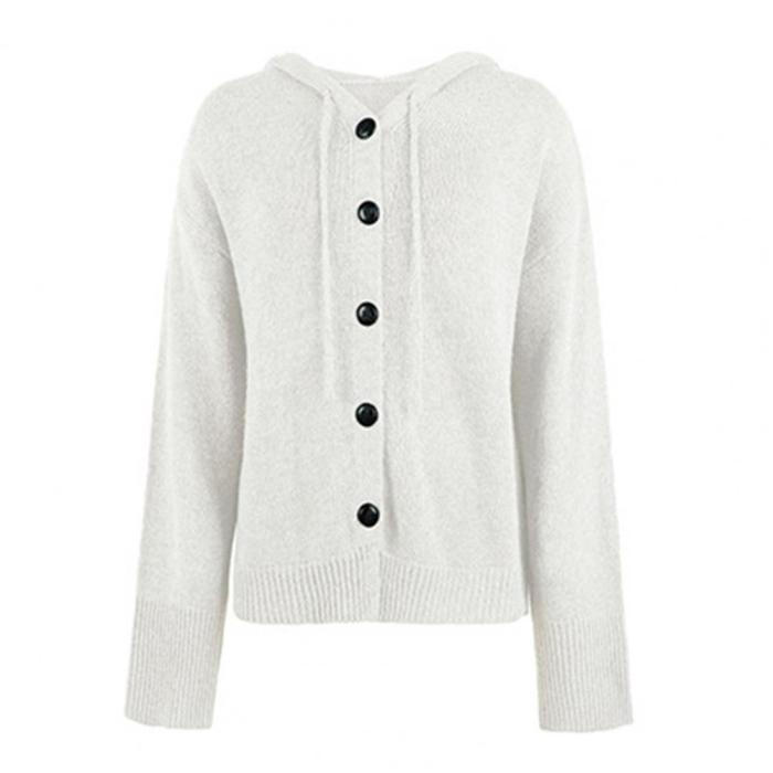 Fashion Single Breasted Solid Color Hooded Loose Knit Cardigan