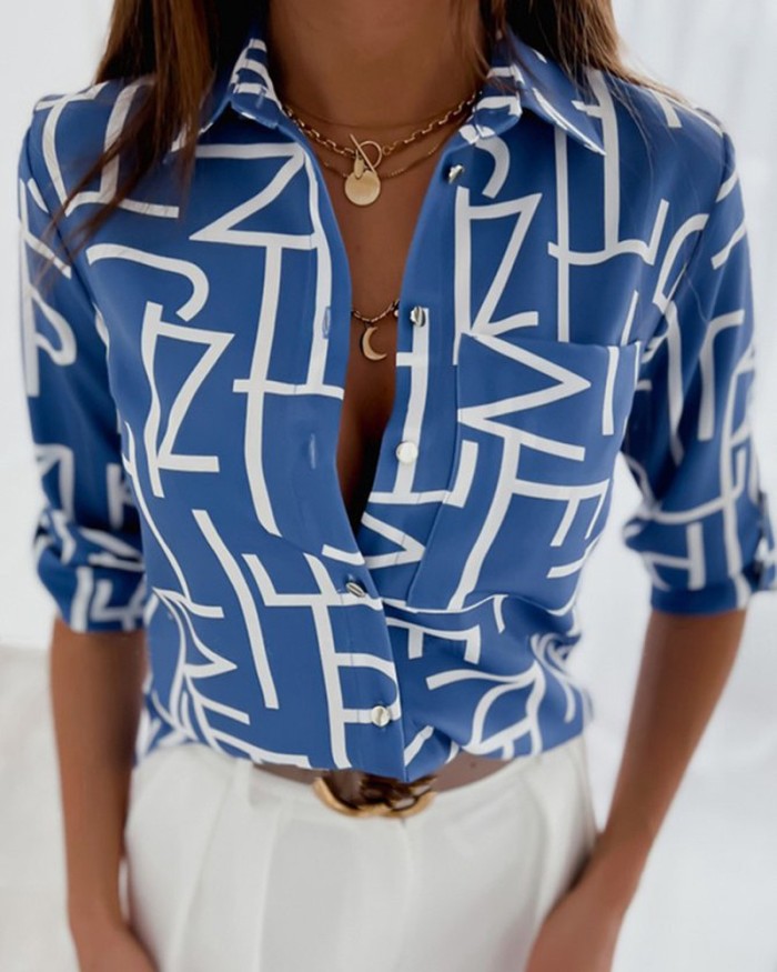 Women's Tops  Printed Single Breasted Graphic V-Neck Blouses & Shirts
