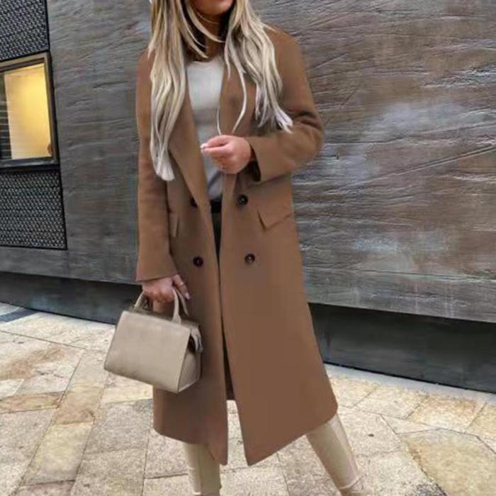 Women's Elegant Winter Outerwear Solid Color Warm Double Breasted Casual Coats