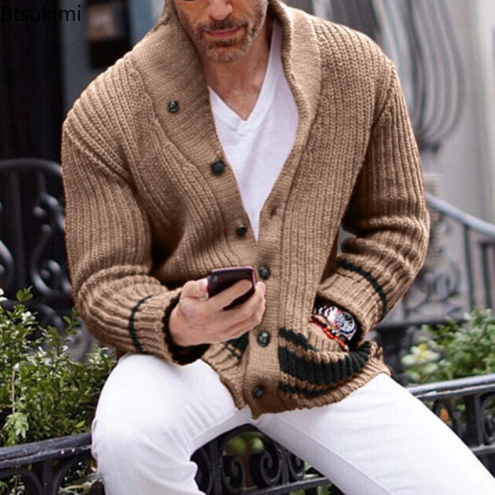 Men's Knitted Warm Jacket Single Breasted Sweater Casual Cardigan