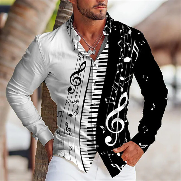 Men's Fashion Graphic Print Long Sleeve Button Shirt