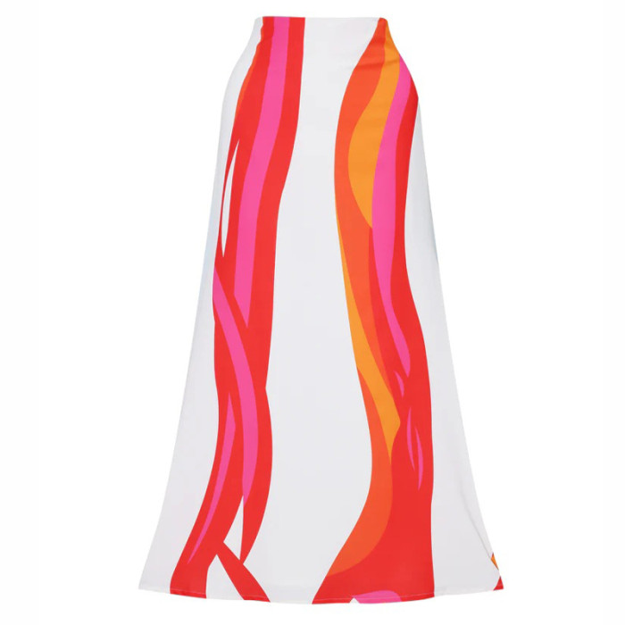 Fashion Elegant Stripe Print Office Sexy Round Neck Top A Line Skirt Suit Maxi Dresses