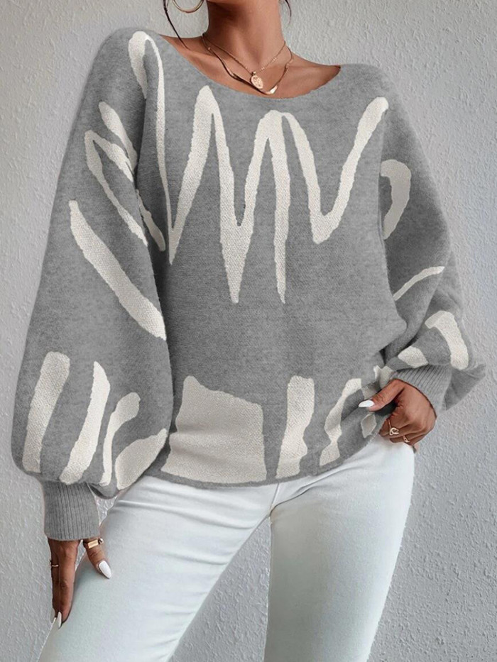 Fashion Warm Striped Loose Lantern Sleeve Fashion Casual Retro Sweaters