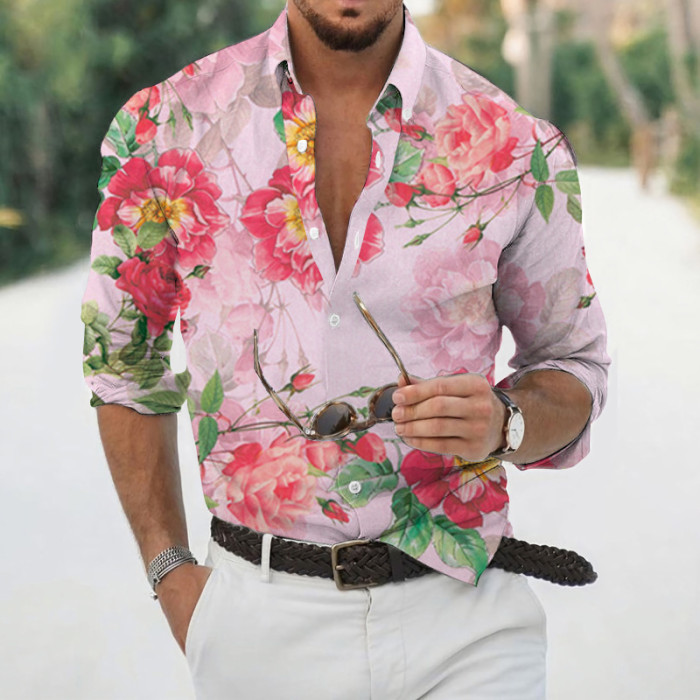 Men's Summer Fashion 3d Printing Beach Vacation Long Sleeve Tops T-Shirts