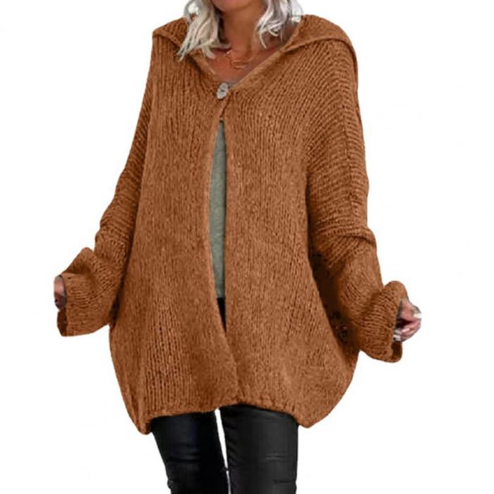 Fashion Solid Color Warm Hooded Knit Loose Sweater Coats Cardigans