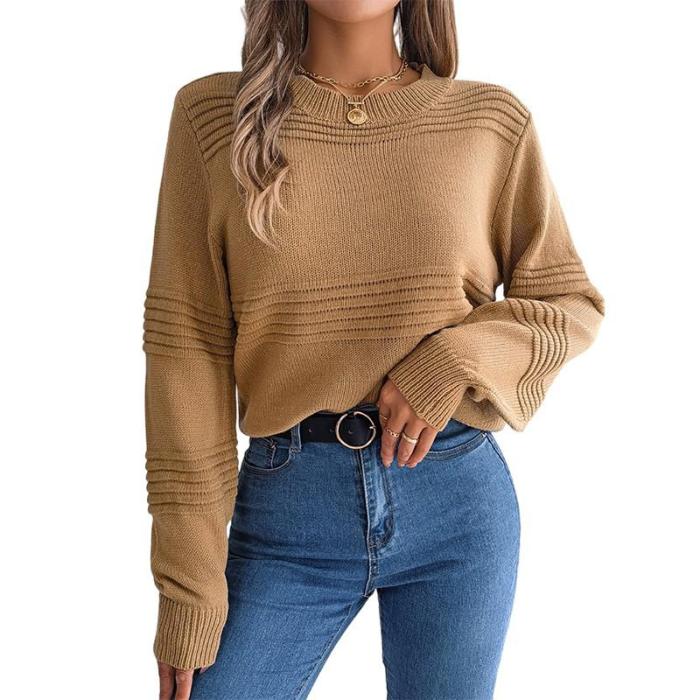 Women's Fashion O-neck Long Sleeve Retro Casual Knit Elegant Sweaters