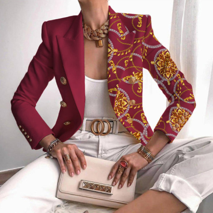 Fashion Print Casual Jacket Long Sleeve Elegant Lapel Blazers