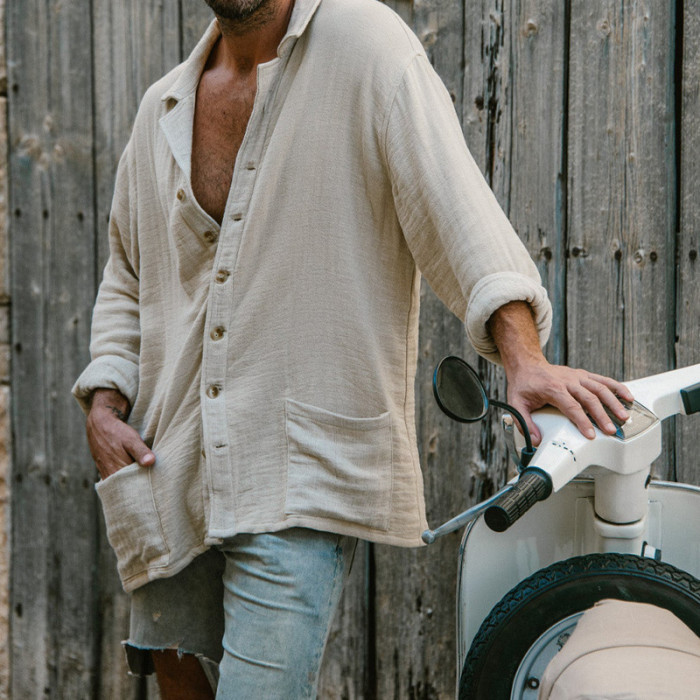 Men's Casual Tops Vintage Cotton Linen Loose Blouse & Shirts
