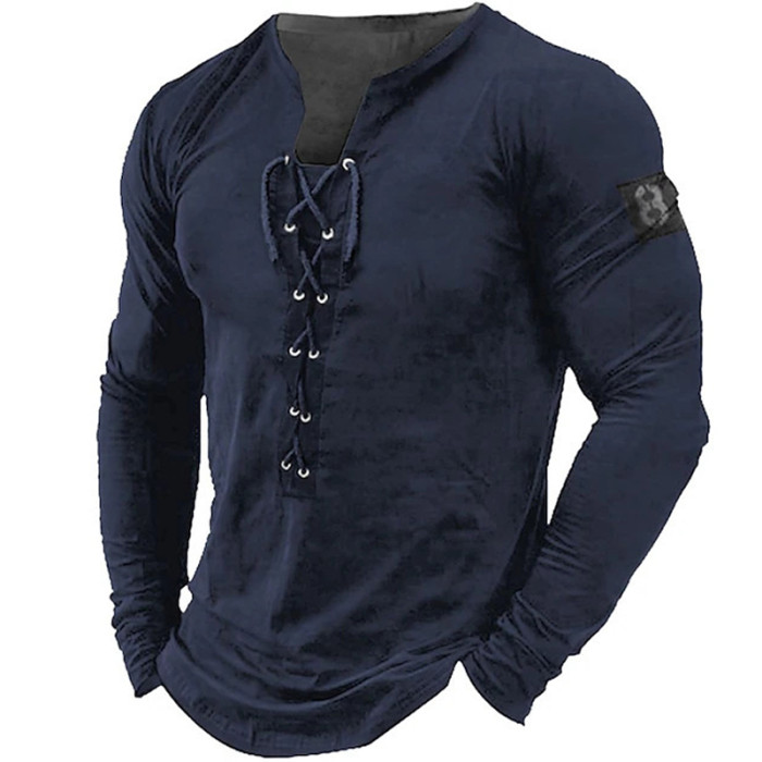 Men's Vintage Drawstring Top Casual Solid Color Fashion  Blouse & Shirts