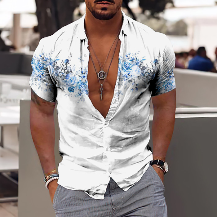 Summer Men's 3d Printing Beach Short Sleeve Fashion Tops Blouse & Shirts