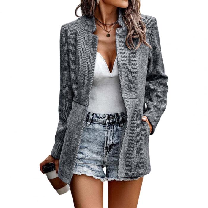 Women's Casual Pocket Design Slim Coats Office Ladies Stand Collar Elegant Jackets