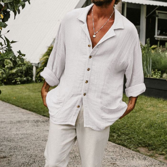 Men's Casual Tops Vintage Cotton Linen Loose Blouse & Shirts