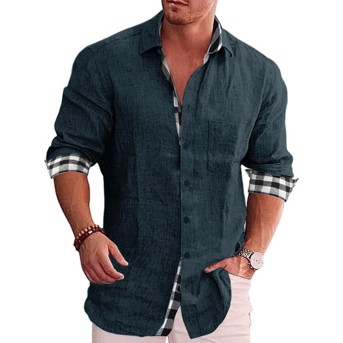Cotton Linen Loose Casual Long Sleeve Fashion Handsome Men's T-Shirt