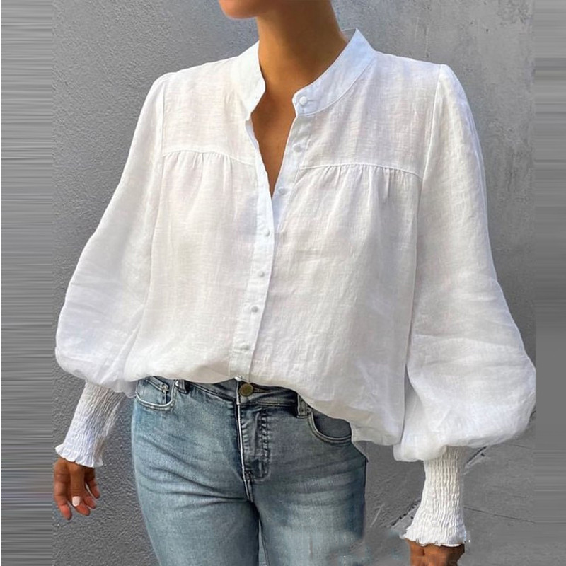 Women's Fashion V Neck Simple Fit Button Down Office Blouses & Shirts