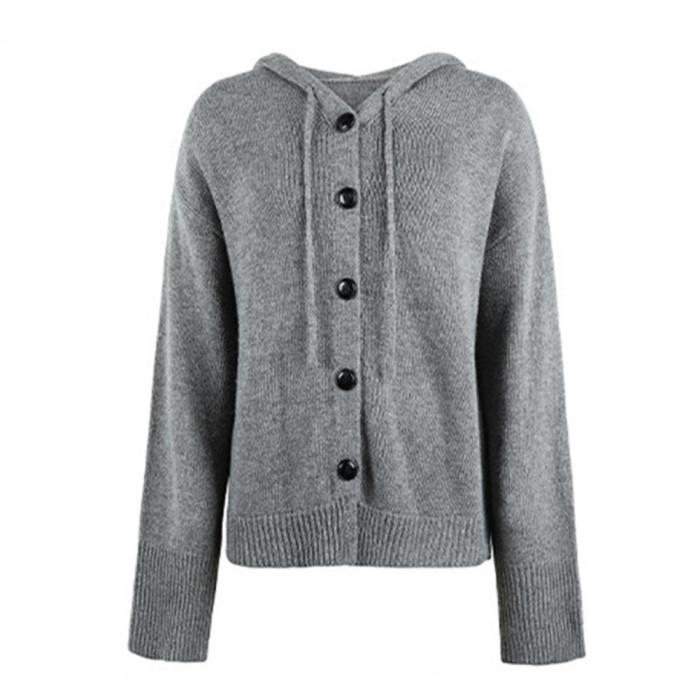Fashion Single Breasted Solid Color Hooded Loose Knit Cardigan
