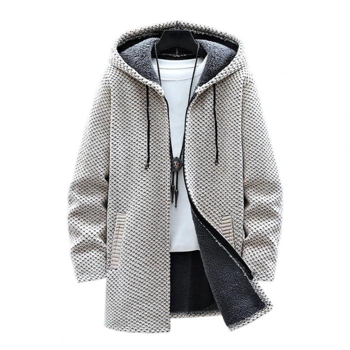 Men's Fashion Thick Drawstring Plush Knit Hooded Sweater Coat