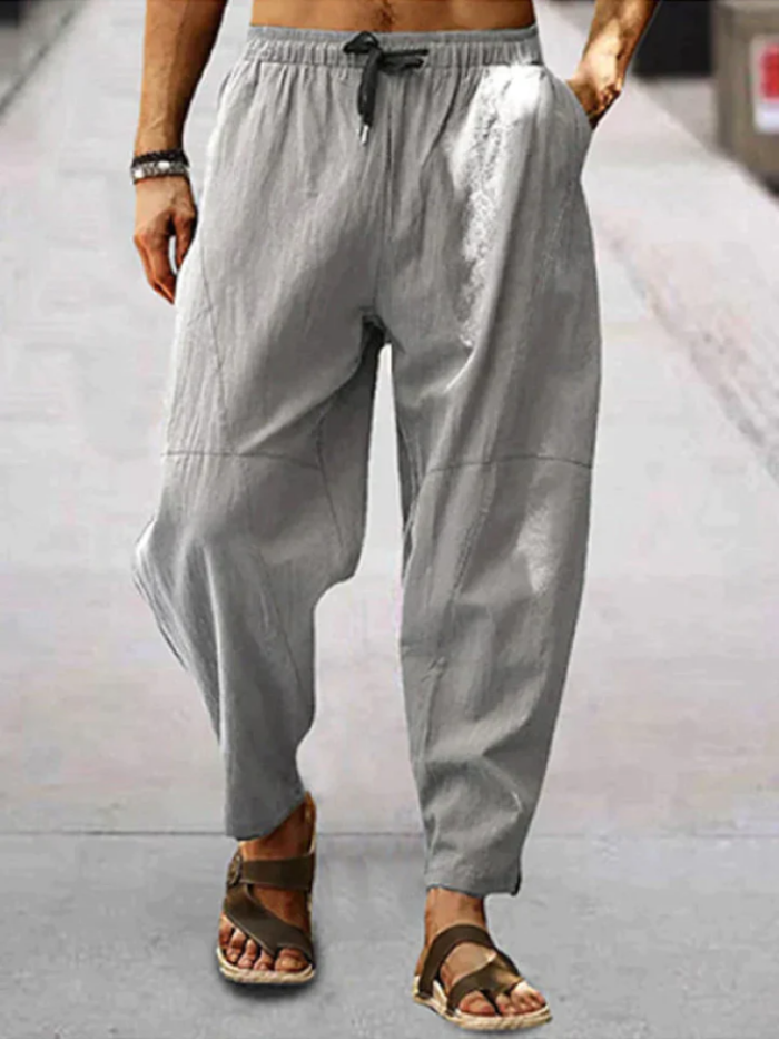 Men's Cotton Linen Male Casual Solid Color Breathable Loose Pants