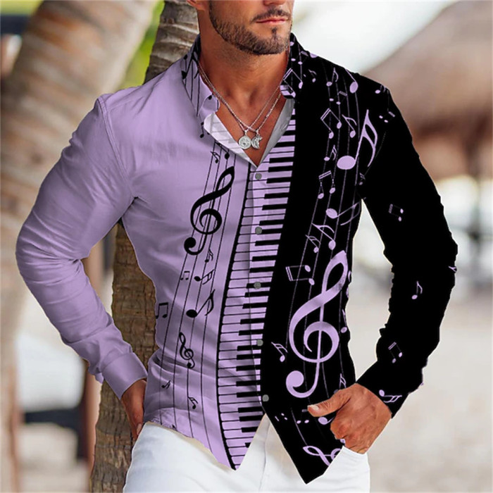 Men's Fashion Graphic Print Long Sleeve Button Shirt