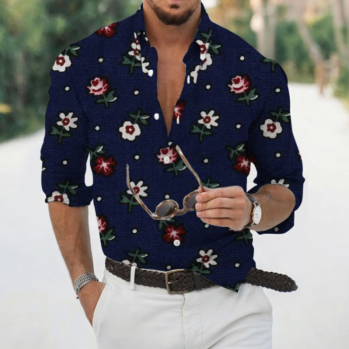 Men's Summer Fashion 3d Printing Beach Vacation Long Sleeve Tops T-Shirts