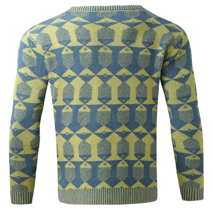 Men's Vintage Embroidery Long Sleeve O Neck Knit Fashion Loose Sweater