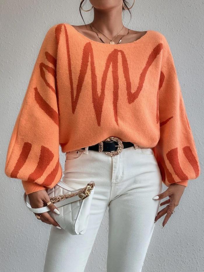 Fashion Warm Striped Loose Lantern Sleeve Fashion Casual Retro Sweaters