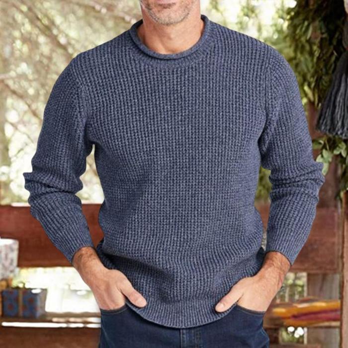Men'S Long Sleeves Solid Color Thicken Round Neck Knitting Sweater