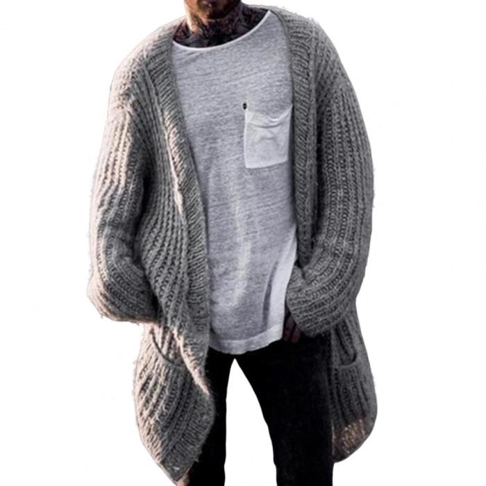 Men's Cardigan Sweater Long Sleeve V Neck Loose Mid Length Coat