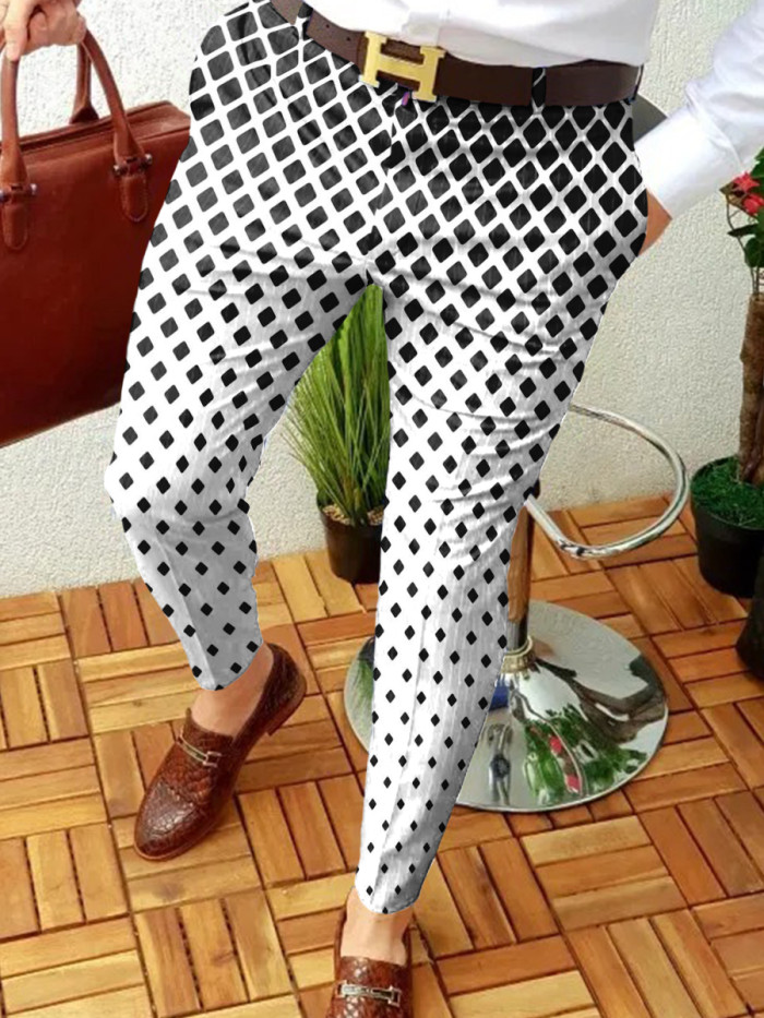 Men's Business Casual Pants Retro Graphic Print Straight Leg Pants